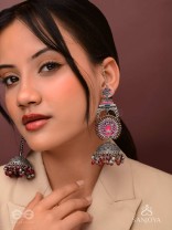 Anikini - The Lotus Manifestation- Enamelled Oxidised Chain Jhumka Earrings