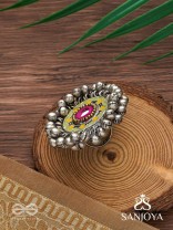 Ekatala - The Colorful Melody - Mirror And Beads Hand Embroidered Enamelled Oxidised Ring