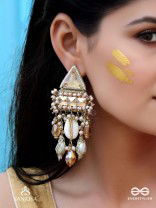 Ruchaka - Coastline Treasures - Beads, Shells And Glass Drop Hand Embroidered Earrings