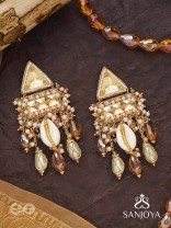 Ruchaka - Coastline Treasures - Beads, Shells And Glass Drop Hand Embroidered Earrings