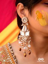 Sahasra - Golden Waves Whisper- Beads, Shells And Glass Drop Hand Embroidered Earrings