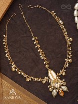 Daksayanina - Champagne Frost - Beads, Shells And Glass Drops Hand Embroidered Maangtika