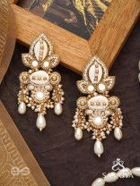 Savitra - Frosty Lily - Beads, Shells And Pearl Drops Hand Embroidered Earrings