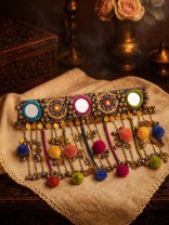 Varnaih - The Shades Of Life - Mirror, Beads And Coins Hand Embroidered Oxidised Neckpiece