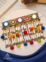 Varnaih - The Shades Of Life - Mirror, Beads And Coins Hand Embroidered Oxidised Neckpiece