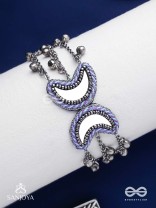 Chandrasalokya - The Lunar Twins - Mirrors, Resham And Beads Hand Embroidered Oxidised Bracelet