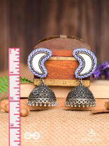 Shashikhand - The Crescent Reflectors - Mirror, Resham And Beads Hand Embroidered Oxidised Jhumka Earrings