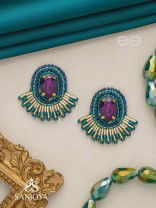 Abdimat -The Twilight  Radiance - Stone And Cutdana Hand Embroidered Earrings