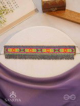 Aatpavat - The Sunlit Field - Resham And Beads Hand Embroidered Oxidised Lace Choker Neckpiece