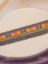 Aatpavat - The Sunlit Field - Resham And Beads Hand Embroidered Oxidised Lace Choker Neckpiece