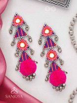 Ucchraya - The Melodic Treasures - Mirror, Resham And Beads Hand Embroidered Oxidised Earrings