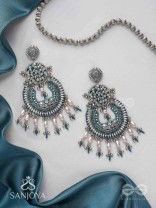 Atisiddhi- The Perfect Intricacy- Beads And Pearl Drops Hand Embroidered Oxidised Earrings