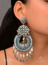 Atisiddhi- The Perfect Intricacy- Beads And Pearl Drops Hand Embroidered Oxidised Earrings