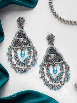 Prakirtih- The Euphoric Celebrations- Beads And Glass Drops Hand Embroidered Oxidised Earrings