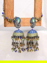 Anugita - Song Of The Sky - Stone, Coins And Beads Hand Embroidered Oxidised Earrings