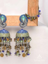 Anugita - Song Of The Sky - Stone, Coins And Beads Hand Embroidered Oxidised Earrings