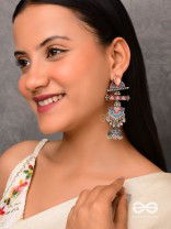 The Rosy Patterns- Stone Enamelled Oxidised Earrings