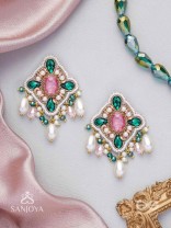 Abhivars - The Early Blossoms - Beads, Pearls And Stone Hand Embroidered Earrings