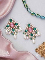 Abhivars - The Early Blossoms - Beads, Pearls And Stone Hand Embroidered Earrings