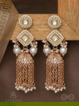 Tolaka - Seashell Mirage - Beads, Kundan And Polki Finished Hand Embroidered Earrings