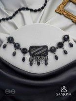 Anjyeta - Starry Nights - Beads, Cutdana And Glass Drops Hand Embroidered Neckpiece