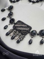 Anjyeta - Starry Nights - Beads, Cutdana And Glass Drops Hand Embroidered Neckpiece