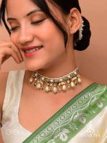 Haridvarna - Gilded Meadow Finery - Pearls, Stones And Beads Hand Embroidered Neckpiece