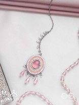 Alijihvika - The Sweet Mist - Stone, Sequins And Glass Drop Hand Embroidered Maangtika