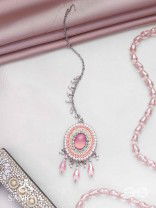 Alijihvika - The Sweet Mist - Stone, Sequins And Glass Drop Hand Embroidered Maangtika