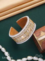 Sthagara - The Golden Hour - Stone, Cutdana And Beads Hand Embroidered Cuff Bracelet