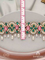 Nalikini - The Emerald Bloom - Stone, Beads And Pearl Drops Hand Embroidered Neckpiece
