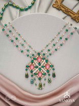 Grismapushpi - Blossoming In Summer - Stone, Beads, Pearls And Glass Drops Hand Embroidered Neckpiece