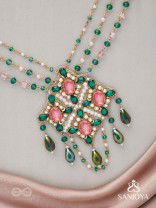 Grismapushpi - Blossoming In Summer - Stone, Beads, Pearls And Glass Drops Hand Embroidered Neckpiece