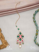 Tamravarna - The Paradise Petals - Stone, Beads And Pearls Hand Embroidered Maangtika