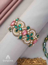 Savitra - The Spring Flowers - Stones And Beads Hand Embroidered Bangle 