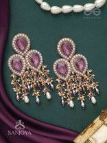 Anukrus - The Rosy Rain - Stone And Beads Hand Embroidered Earrings