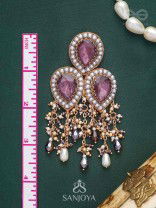 Anukrus - The Rosy Rain - Stone And Beads Hand Embroidered Earrings
