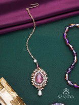 Asyama - The Violet Veil - Beads, Pearl And Stone Hand Embroidered Maangtika 