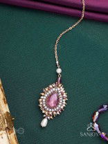 Asyama - The Violet Veil - Beads, Pearl And Stone Hand Embroidered Maangtika 