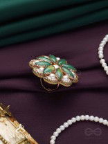 Pratika - The Oasis Blossom - Stone And Pearls Hand Embroidered Ring (Adjustable)