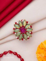 Ardramanjari - The Fresh Bloom - Stones And Beads Hand Embroidered Ring (Adjustable)