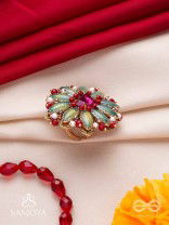 Ardramanjari - The Fresh Bloom - Stones And Beads Hand Embroidered Ring (Adjustable)