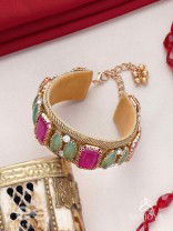 Satapattri - The Rosy Ferns - Stone Hand Embroidered Cuff Bracelet