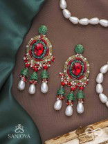 Aklishta - The Scarlet Splendor - Stone, Cutdana And Beads Hand Embroidered Earrings