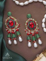 Aklishta - The Scarlet Splendor - Stone, Cutdana And Beads Hand Embroidered Earrings