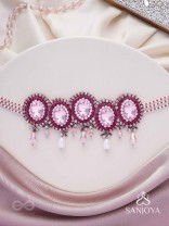 Udagat - Blushing Rose - Stone, Beads And Glass Drops Hand Embroidered Neckpiece