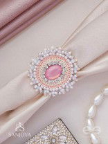 Anushayin- The Budding Faith- Stone, Beads And Sequins Hand  Embroidered Stud Ring