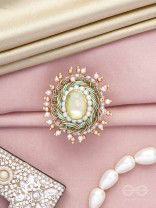 Dyutaka - The Enchanted Forest - Stone And Beads Hand Embroidered Ring (Adjustable)