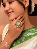 Dyutaka - The Enchanted Forest - Stone And Beads Hand Embroidered Ring (Adjustable)