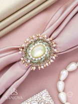 Dyutaka - The Enchanted Forest - Stone And Beads Hand Embroidered Ring (Adjustable)